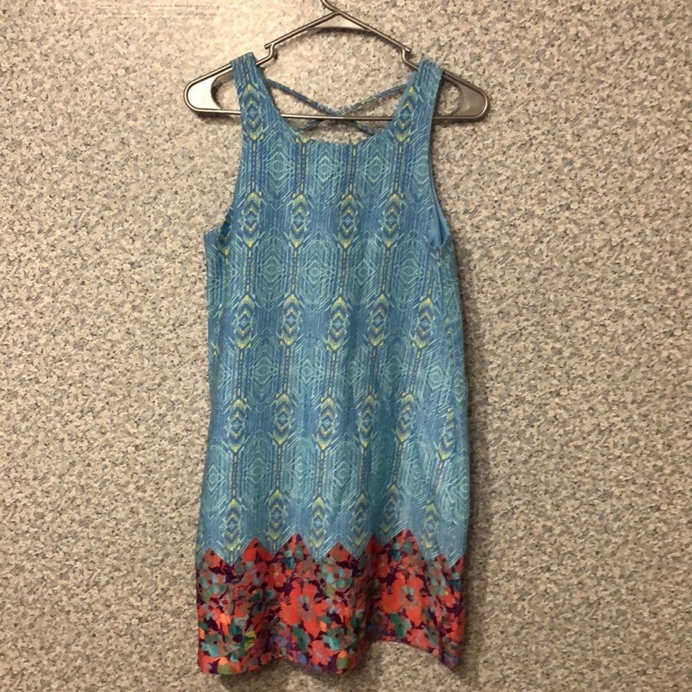 EVERLY blue/yellow/ floral Small Shift Dress